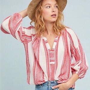 Velvet by Graham & Spencer Striped  Women’s Cotton Peasant Blouse, size M